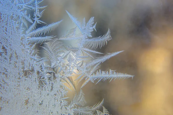 Ijzige Patronen Het Raam Glas Close Natuurlijke Texturen Achtergronden Ijspatronen — Stockfoto