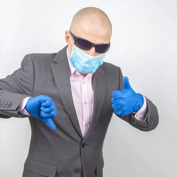 Business Man Medical Gloves Glasses Protective Mask — Stock Photo, Image