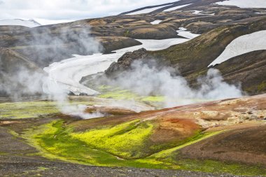 Landmannalaugar 'ın volkanik manzarasının renkli dağları. İzlanda