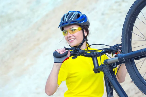 Beautiful Girl Cyclist Bike Background Sands Sports Recreation — Stock Photo, Image