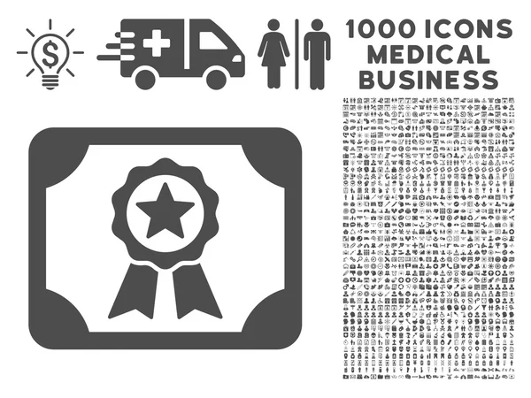 Certificate Icon with 1000 Medical Business Symbols