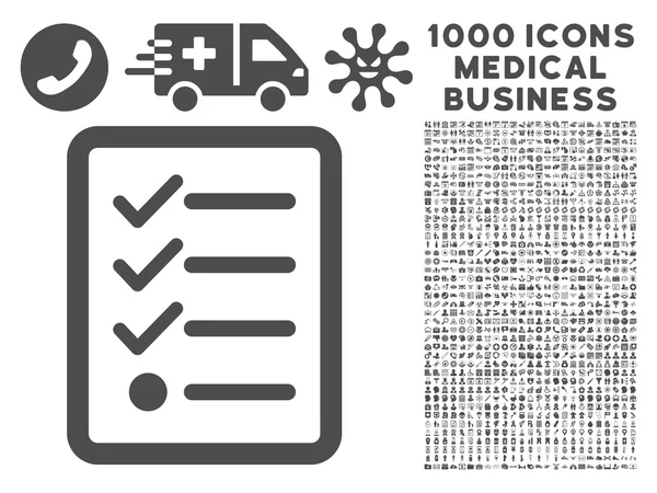 Checklista-ikonen med 1000 medicinsk Business piktogram — Stockfoto
