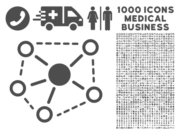 Icono de enlaces de molécula con 1000 símbolos de negocios médicos — Foto de Stock