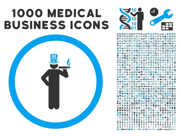 Американская капиталистическая икона с 1000 пиктограммами медицинского бизнеса — стоковый вектор