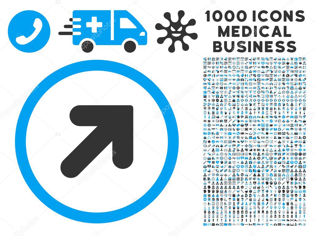 Arrow Up Right Icon with 1000 Medical Business Symbols — Stock Vector