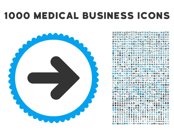 Βέλος δεξιά εικονίδιο με 1000 ιατρικές επαγγελματίες σύμβολα — Διανυσματικό Αρχείο