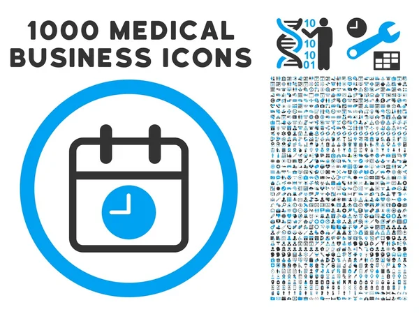 Datum a čas ikonu s 1000 zdravotnické firmy piktogramy — Stockový vektor