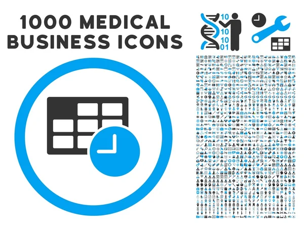 Ημερομηνία και ώρα εικονίδιο με 1000 ιατρικές επαγγελματίες εικονογράμματα — Διανυσματικό Αρχείο