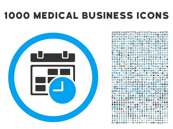 Ημερομηνία και ώρα εικονίδιο με 1000 ιατρικές επαγγελματίες εικονογράμματα — Διανυσματικό Αρχείο