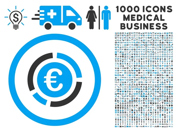Ikon Diagram Keuangan Eropa dengan 1000 Simbol Bisnis Medis - Stok Vektor