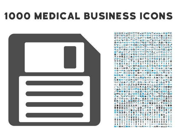 Εικονίδιο δισκέτα με 1000 ιατρικές επαγγελματίες σύμβολα — Διανυσματικό Αρχείο