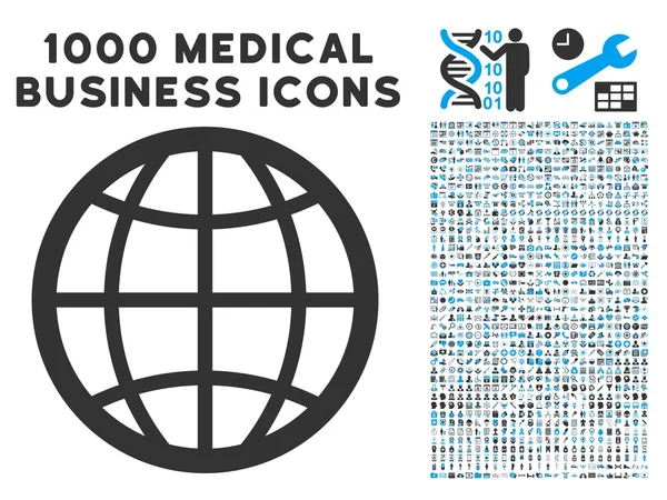 Globe εικονίδιο με 1000 ιατρικές επαγγελματίες εικονογράμματα — Διανυσματικό Αρχείο