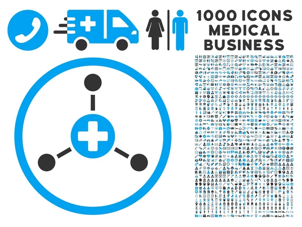 Ärztehaus-Ikone mit 1000 medizinischen Business-Piktogrammen — Stockvektor