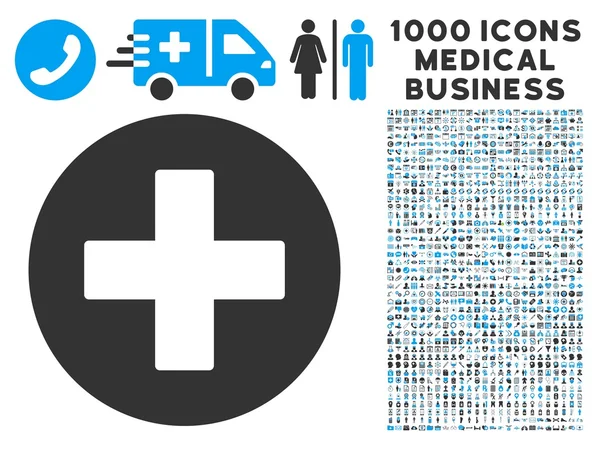 Plus Symbol mit 1000 medizinischen Geschäftssymbolen — Stockvektor