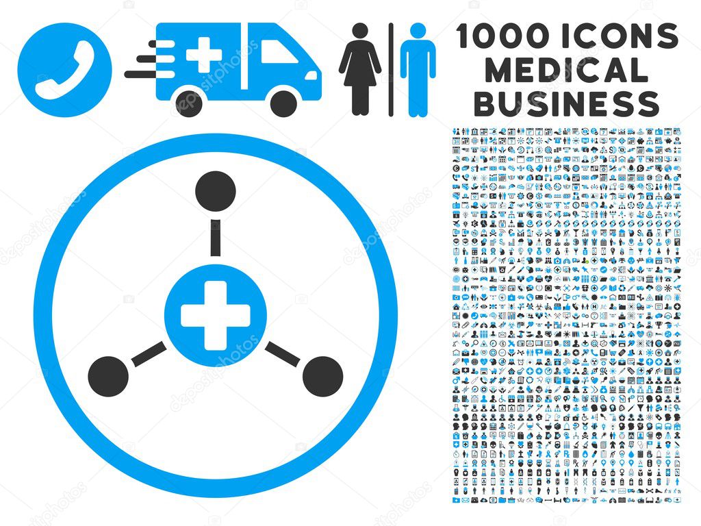 Medical Center Icon with 1000 Medical Business Pictograms