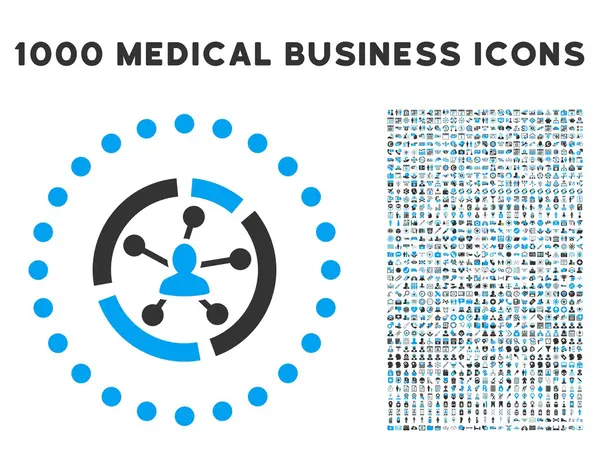 Diagrama de Relações Ícone com 1000 Símbolos de Negócios Médicos — Vetor de Stock