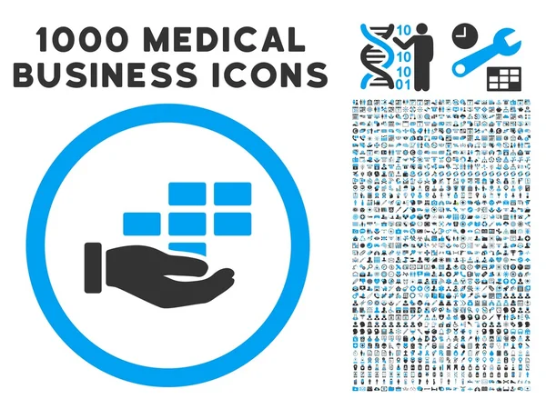 Υπηρεσία Χρονοδιάγραμμα εικονίδιο με 1000 ιατρικές επαγγελματίες εικονογράμματα — Διανυσματικό Αρχείο