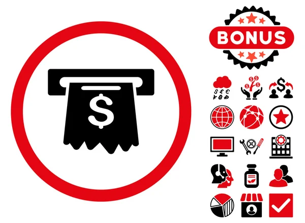 Geldautomaat platte Vector Icon met Bonus — Stockvector