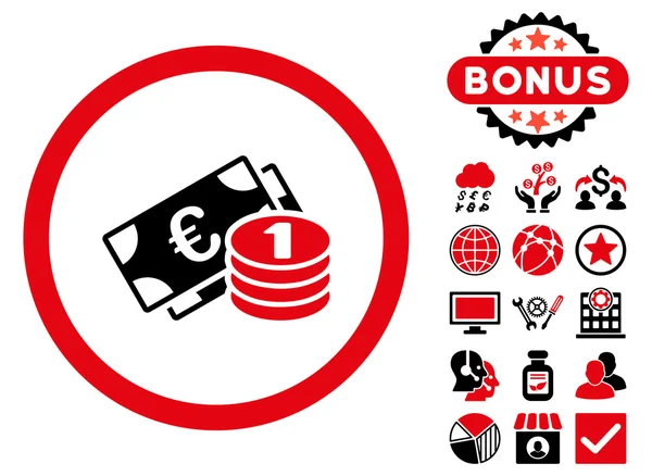 Euro pieniądze płaskie wektor ikona z Bonus — Wektor stockowy