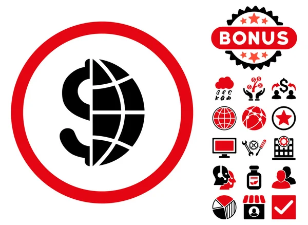 Icône Vecteur Plat Affaires Global avec Bonus — Image vectorielle