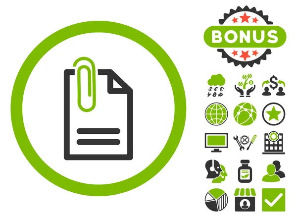 Adjuntar documento icono de vector plano con bono — Vector de stock