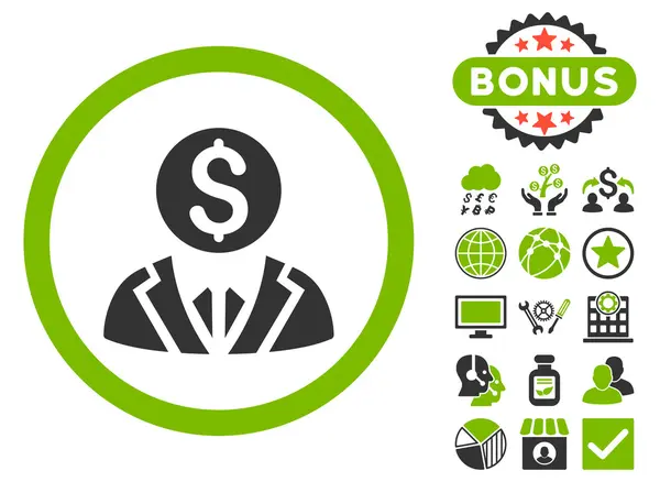 Bankier platte Vector Icon met Bonus — Stockvector
