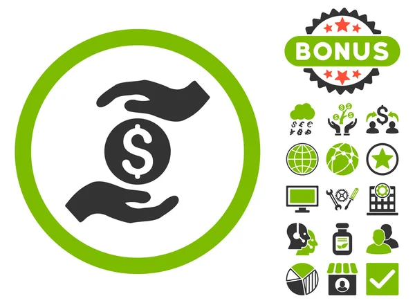 Zakelijke verzekeringen handen plat Vector Icon met Bonus — Stockvector
