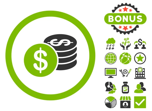 Dollar munten platte Vector Icon met Bonus — Stockvector