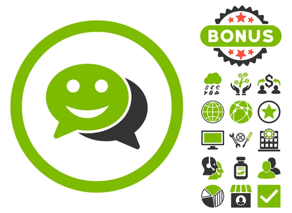 Gelukkig Chat platte Vector Icon met Bonus — Stockvector