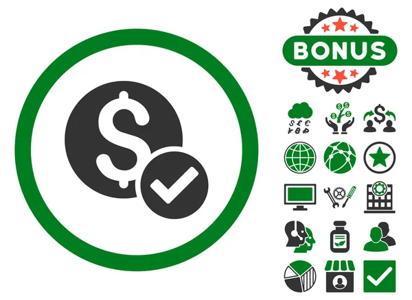 Goedgekeurde betaling platte Vector Icon met Bonus — Stockvector