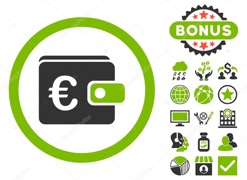 Euro Purse Flat Vector Icon with Bonus