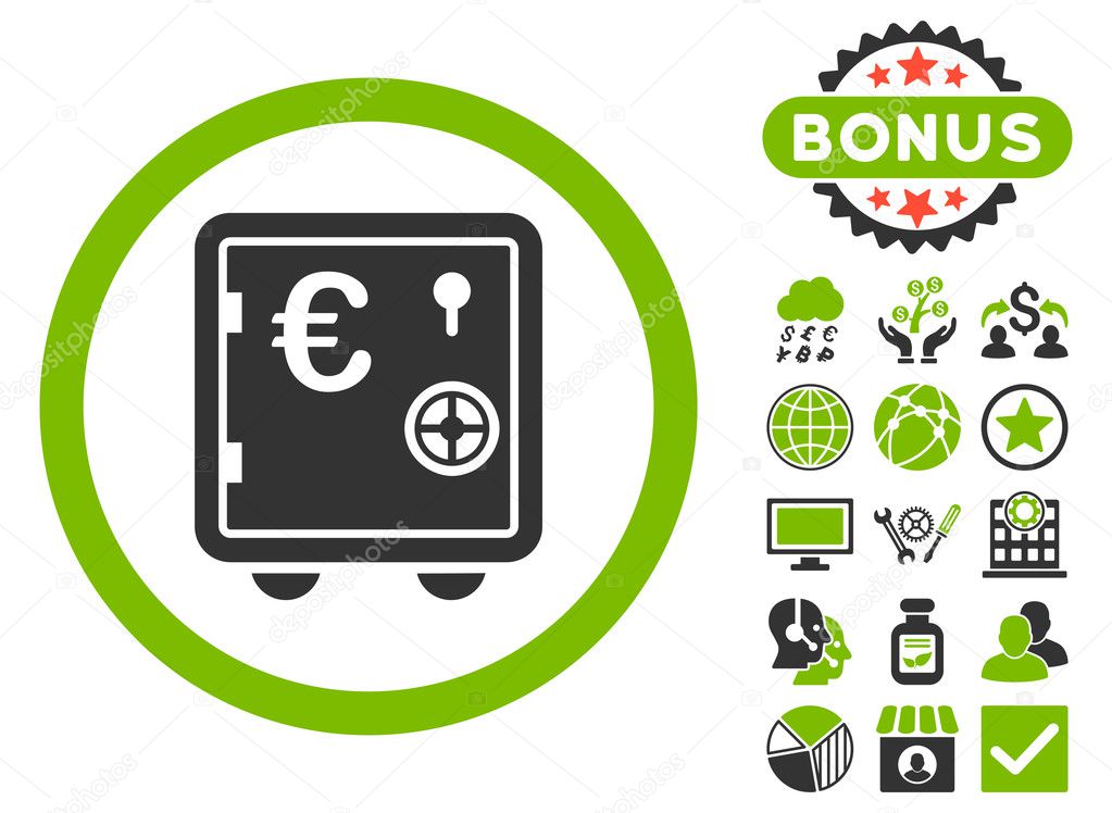 Euro Safe Flat Vector Icon with Bonus