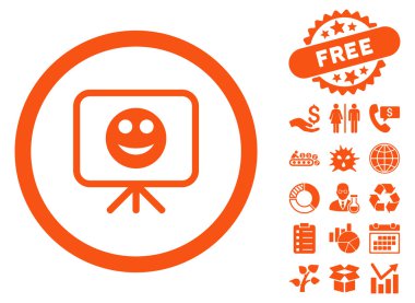 Bonus ile gülen sunu ekran düz vektör simgesi