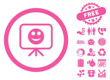 Bonus ile gülen sunu ekran düz vektör simgesi