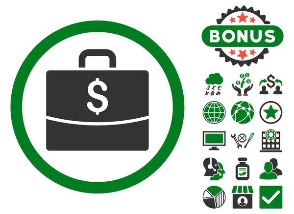 Icono de Vector plano de caso de negocios con bono — Vector de stock
