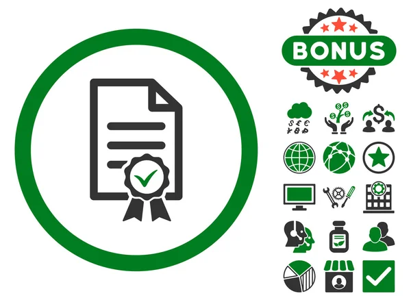 Icono de vector plano certificado con bonificación — Vector de stock