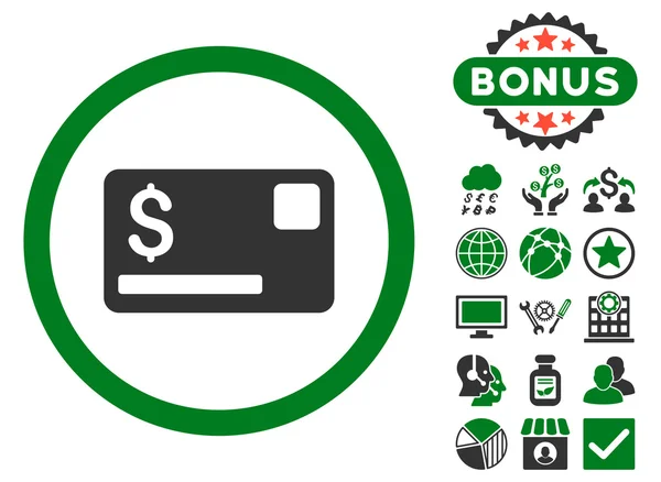 Tarjeta de crédito plana Vector Icono con Bono — Vector de stock