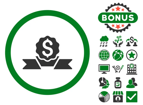 Dollar Award platte Vector Icon met Bonus — Stockvector