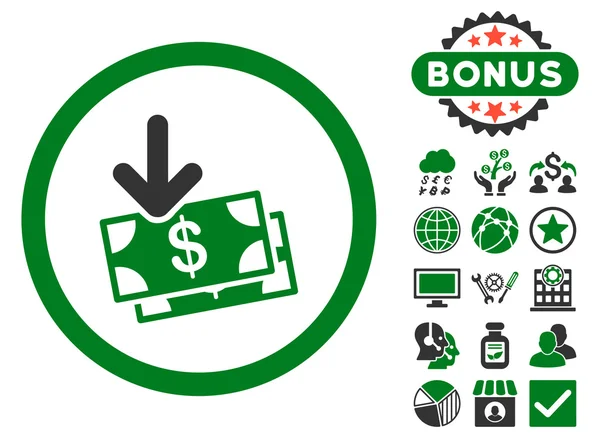 Ottenere Banconote Icona vettoriale piatta con Bonus — Vettoriale Stock