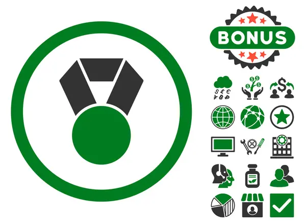 Medalla de Logro Icono de Vector Plano con Bonus — Vector de stock