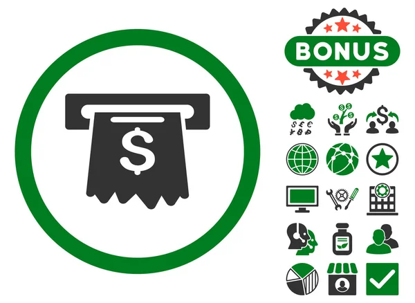 Geldautomaat platte Vector Icon met Bonus — Stockvector