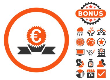 Bonus ile euro ödül şerit düz vektör simgesi