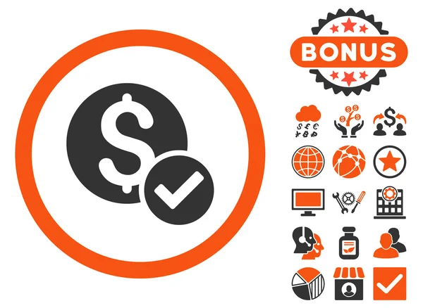 Zatwierdzone płatności płaskie wektor ikona z Bonus — Wektor stockowy