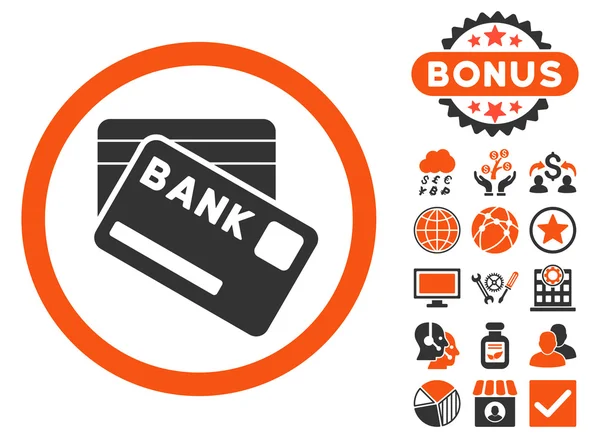 Bank Cards Flat Vector Icon with Bonus — Stock Vector