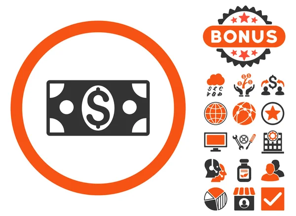 Dollar bankbiljet Flat Vector Icon met Bonus — Stockvector