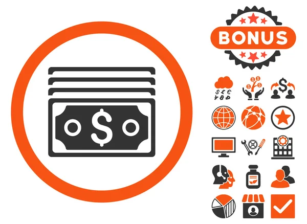 Dollar biljetten Flat Vector Icon met Bonus — Stockvector