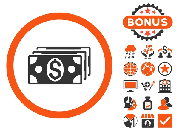 Banconote in Dollaro Icona vettoriale piatta con bonus — Vettoriale Stock
