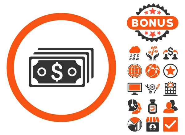 Dolaru bankovky plochou vektorové ikony s bonusem — Stockový vektor