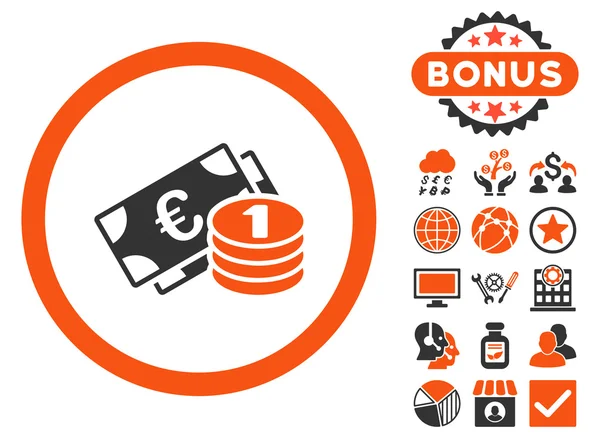 Euro pieniądze płaskie wektor ikona z Bonus — Wektor stockowy