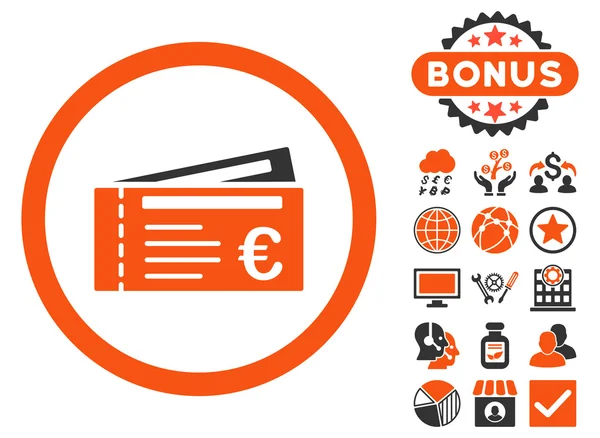 Euro Tickets platte Vector Icon met Bonus — Stockvector